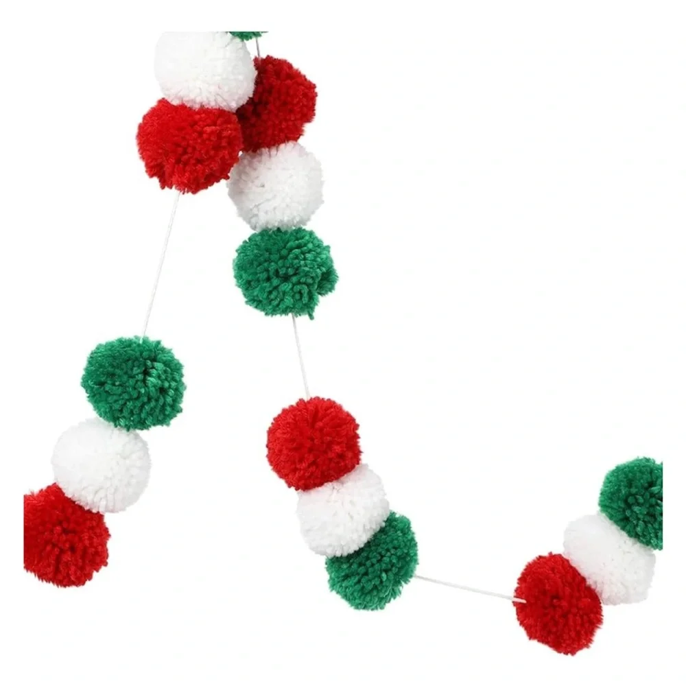 NEW 10 Ft Colorful Wool Pom-Pom Garland 24 Festive Balls for 3 Colors Christmas